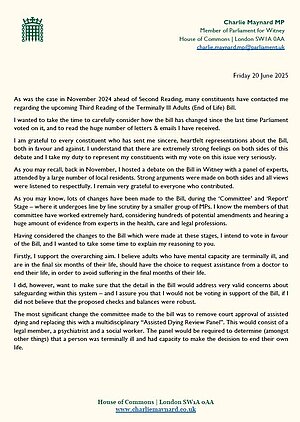 Open letter about the Assisted dying bill (part 1)