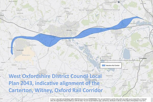 An indicative map from West Oxfordshire District Council showing where the railway could go.