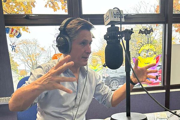 Me speaking on the Forces Radio Statoin, BFBS Brize Norton.